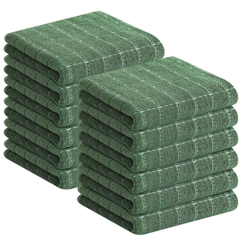 Homaxy 100% Cotton Terry Kitchen Towels(Grass Green, 13 x 28 inches), Checkered Designed, Soft and Super Absorbent Dish Towels, 12 Pack