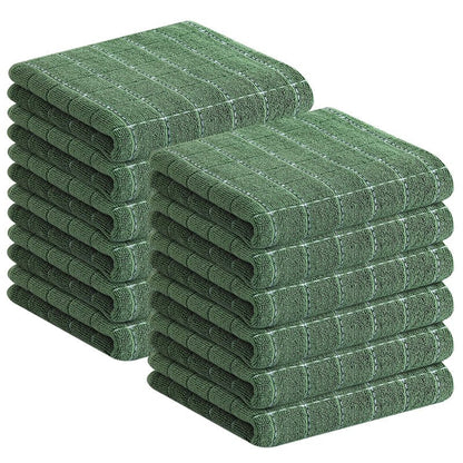 Homaxy 100% Cotton Terry Kitchen Towels(Grass Green, 13 x 28 inches), Checkered Designed, Soft and Super Absorbent Dish Towels, 12 Pack