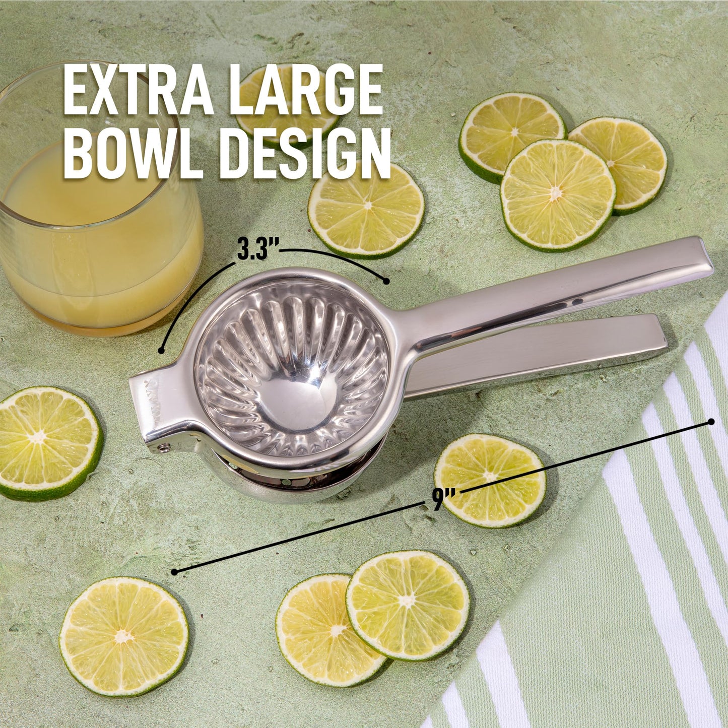 Zulay Lemon Squeezer Stainless Steel with Premium Heavy Duty Solid Metal Squeezer Bowl (Black Grip, Large)
