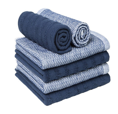 Premium Kitchen Towels (20”x 28”, 6 Pack) | Yarn Dyed Flat Woven Stripe Kitchen Towel Set| 238 GSM | Highly Absorbent with Hanging Loop | Blue