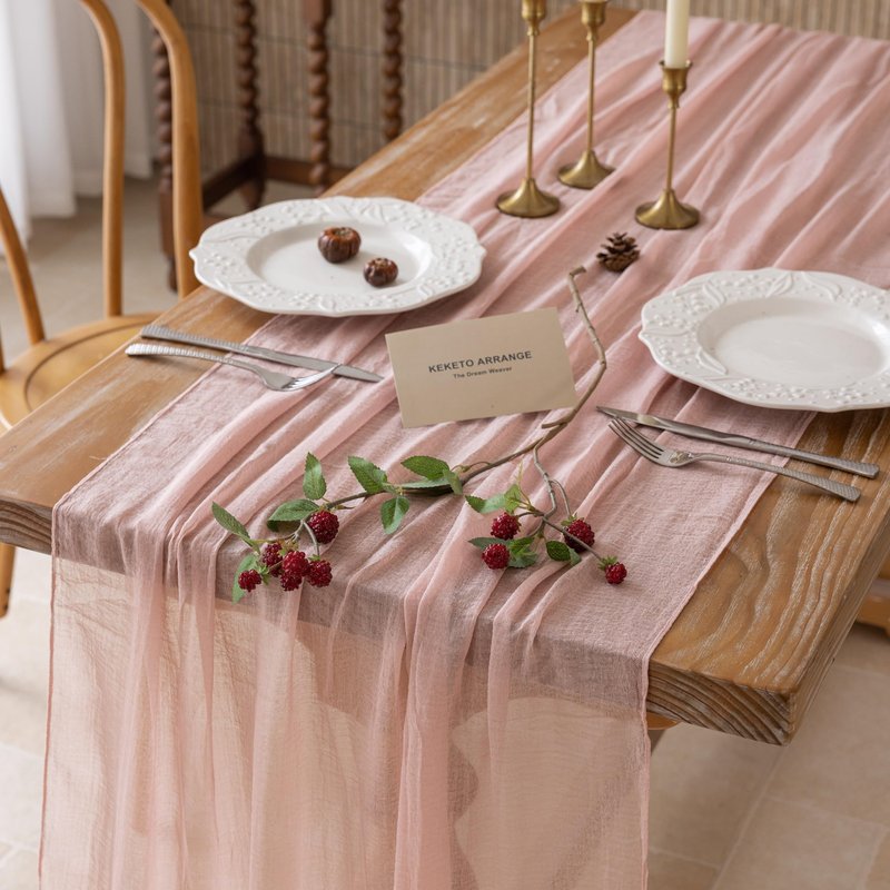 Keketoarrange 10pcs Dusty Pink Gauze Rustic Cheesecloth Table Runner 120 Inch 10 FT for Wedding Baby Shower Bridal Shower Birthday Engagement Garden Outdoor Party Long Sheer Boho Decorations