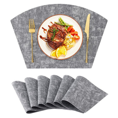 Homaxy Round Table Placemats Set of 6, Washable Wedge Shaped Faux Leather Table Mats, Wipeable Kitchen Dinner Place Mats for Indoor Outdoor, Black & White