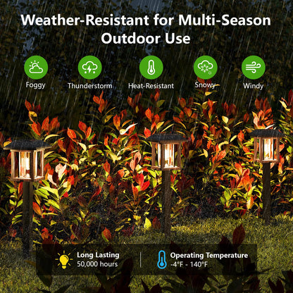 XMCOSY+ Solar Pathway Lights Outdoor, 25 LM LED Garden Lights with Seed Glass, 2-Tone Bronze & Wood Colour, IP65 Waterproof Solar Powered Lighting for Yard Landscape Driveway Walkway (Warm White)