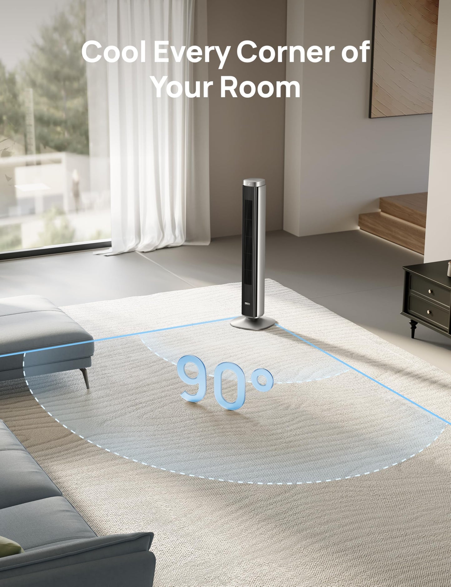 DREO Tower Fan for Bedroom, Standing Oscillating Fan with 40ft Far Airflow, 20dB Quiet, 12 Speeds, 28ft/s Velocity, Smart Control, DC Motor, 42 inch, 90° Oscillation, 4 Modes, 12H Timer, Pilot Pro S