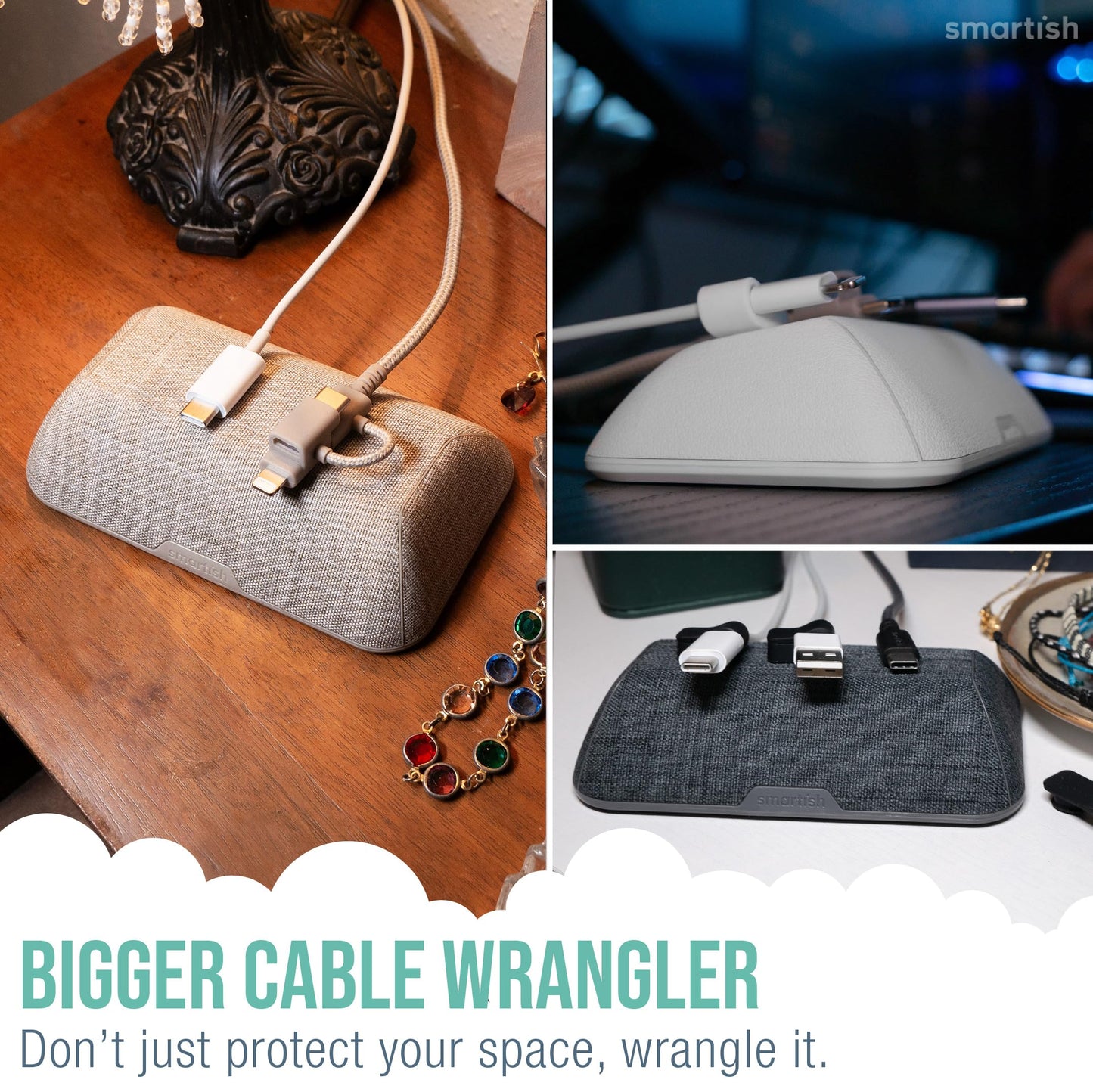 Smartish® Magnetic Cord Holder - Cable Wrangler Organizer with Magnet Clips for Charger Management on Desktop, Nightstand, or Side Table for All Cables, USB-C, Lightning Cables - Lightly Toasted Beige