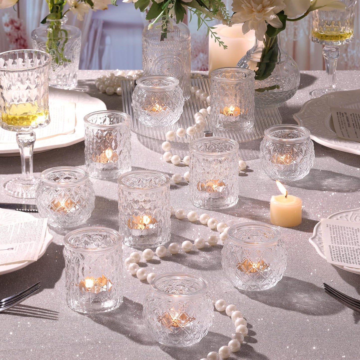 NITIME 12Pcs Assorted Votive Candle Holders for Wedding Centerpiece, Clear Tea Light Candle Holders, Glass Candle Holder for Table Centerpiece, Home and Party Decorations