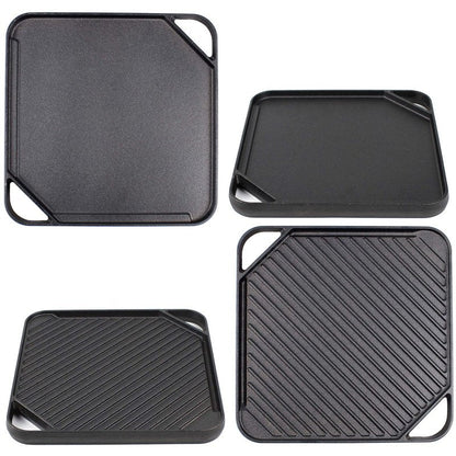 Cast Iron Griddle (20" by 10"), Reversible, Pre-Seasoned, Grill and Griddle Combo Pan, BBQ, Campfire, fits over two stovetop burners