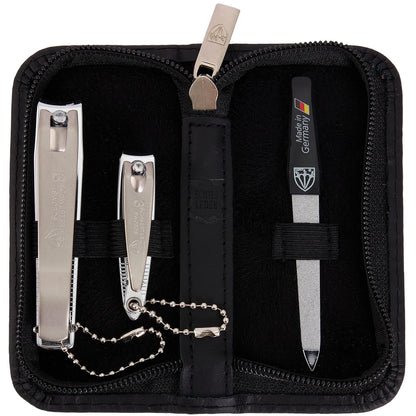 3 Swords Germany - brand quality 3 piece manicure pedicure grooming kit set for professional finger & toe nail care tool clipper fashion leather case in gift box, Made by 3 Swords (00811)