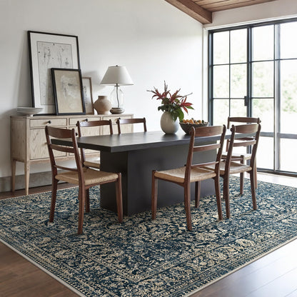 Bavni 8x10 Area Rugs for Living Room, Machine Washable Rug Lightweight Low Pile, Non Slip Boho Rugs with Rubber Backing, Floral Print Carpet for Bedroom Dinning Room, Tulip Blue