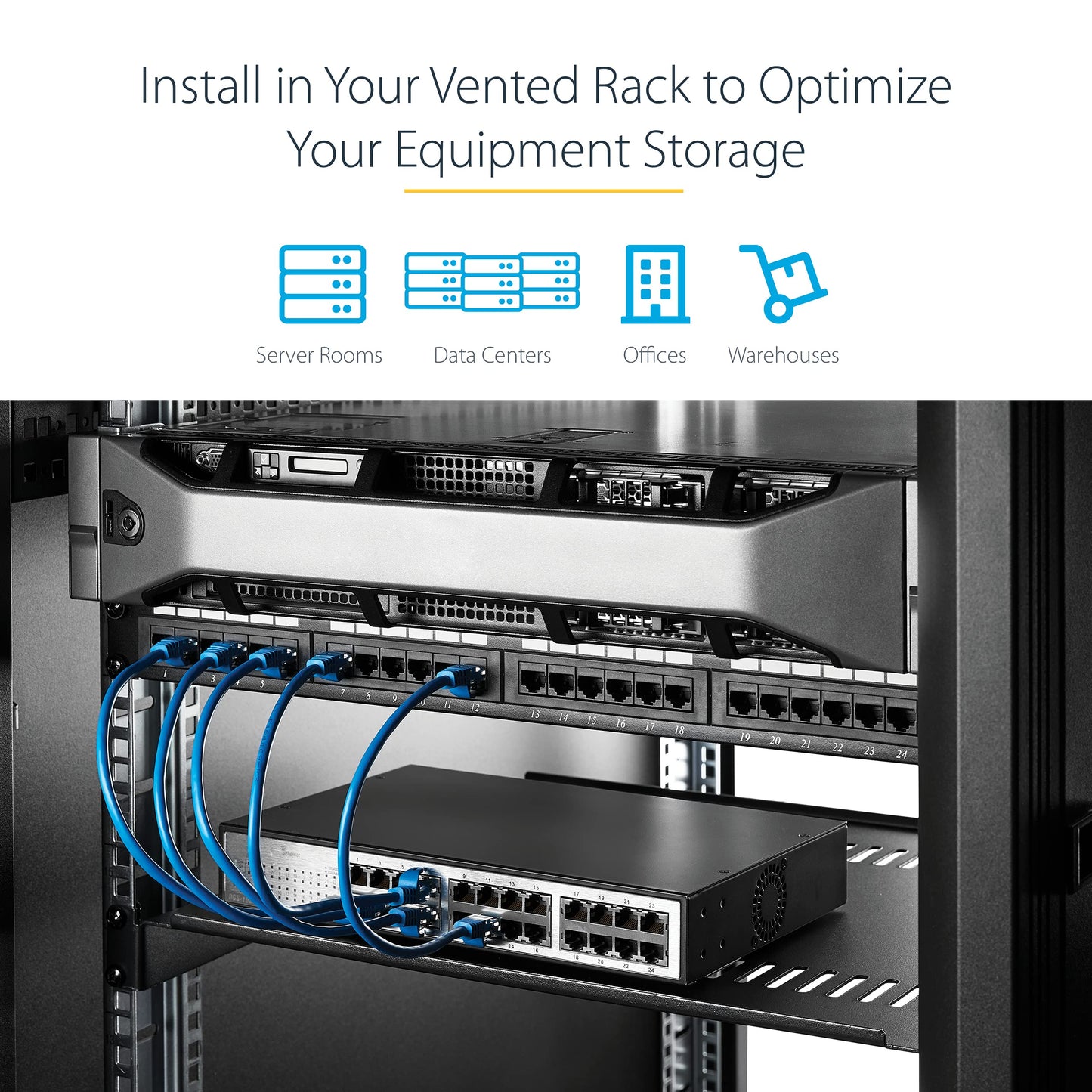 StarTech.com 1U Server Rack Shelf - Vented Rack Mount Cantilever Tray for 19" Network Rack & Cabinet, 44lb/20kg, 10" Deep