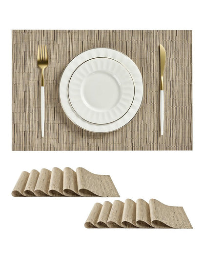 Leetaltree Light Brown Placemats Set of 12 - Heat Resistant Non-Slip Place mats for Dining Table, Washable Durable PVC Vinyl Woven Table Mats（Light Brown, 12）