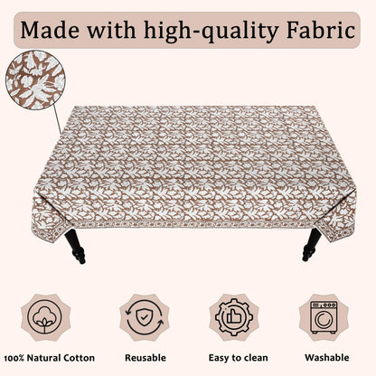 Ridhi Oak Brown Hand Block Print Cotton Rectangle Tablecloth 102" x 48" inches Reusable Table Cover Decorative Everyday Use for Dining Room, Farmhouse, Home Gift for Spring, Mother's Day