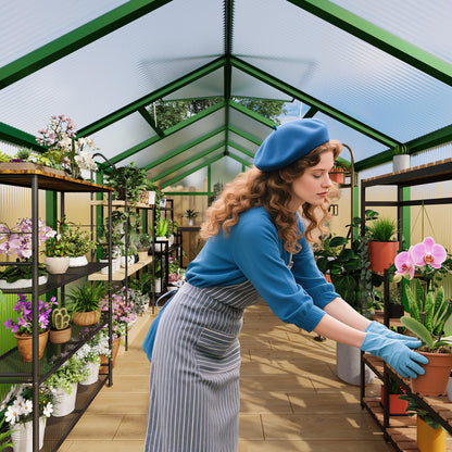 8x10 FT Greenhouse for Outdoors, Polycarbonate Greenhouse with Roof Vent, Ground Nails, Lockable Push Door, Aluminum Large Walk-in Green House for Outside Garden Backyard, Patio, Lawn, Green