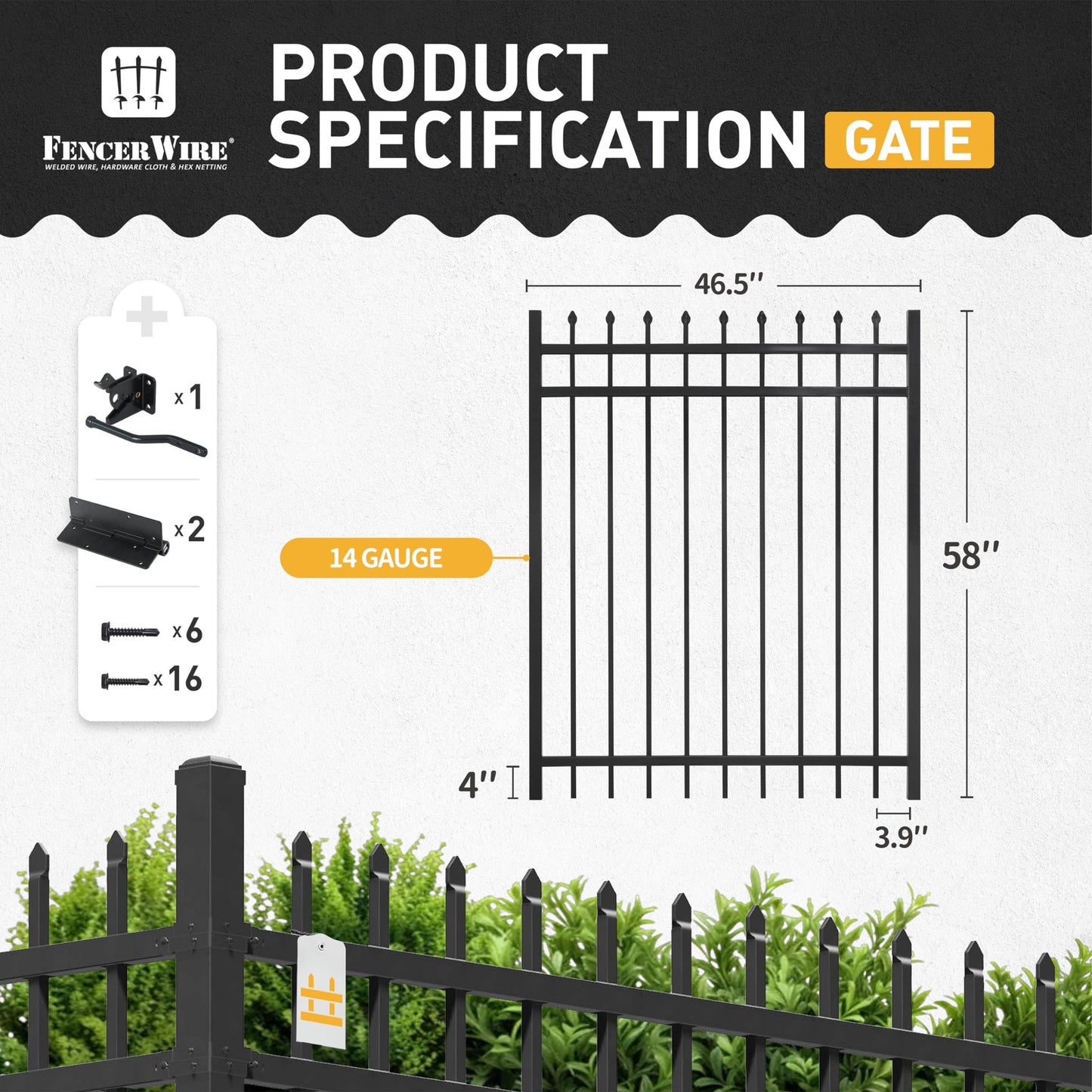 Fencer Wire Heavy Duty Pinnacle Fence Gate, 5FT Height x 4FT Width Outdoor Fence Gate, Outdoor Anti-Rust Metal Steel Gate for Fencing Barrier, Decorative Garden Gate with Gate Lock