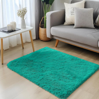 OLANLY Small Bedside Rug - Soft Fluffy Shaggy Indoor Carpet for Bedroom & Living Room | Teal Green