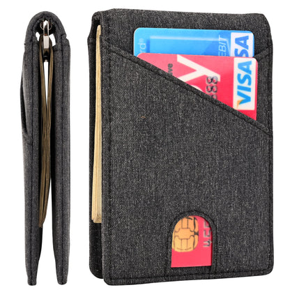 kinzd Slim Wallet with Money Clip RFID Blocking Minimalist Bifold Wallet for Men Genuine Leather Front Pocket Card Holder