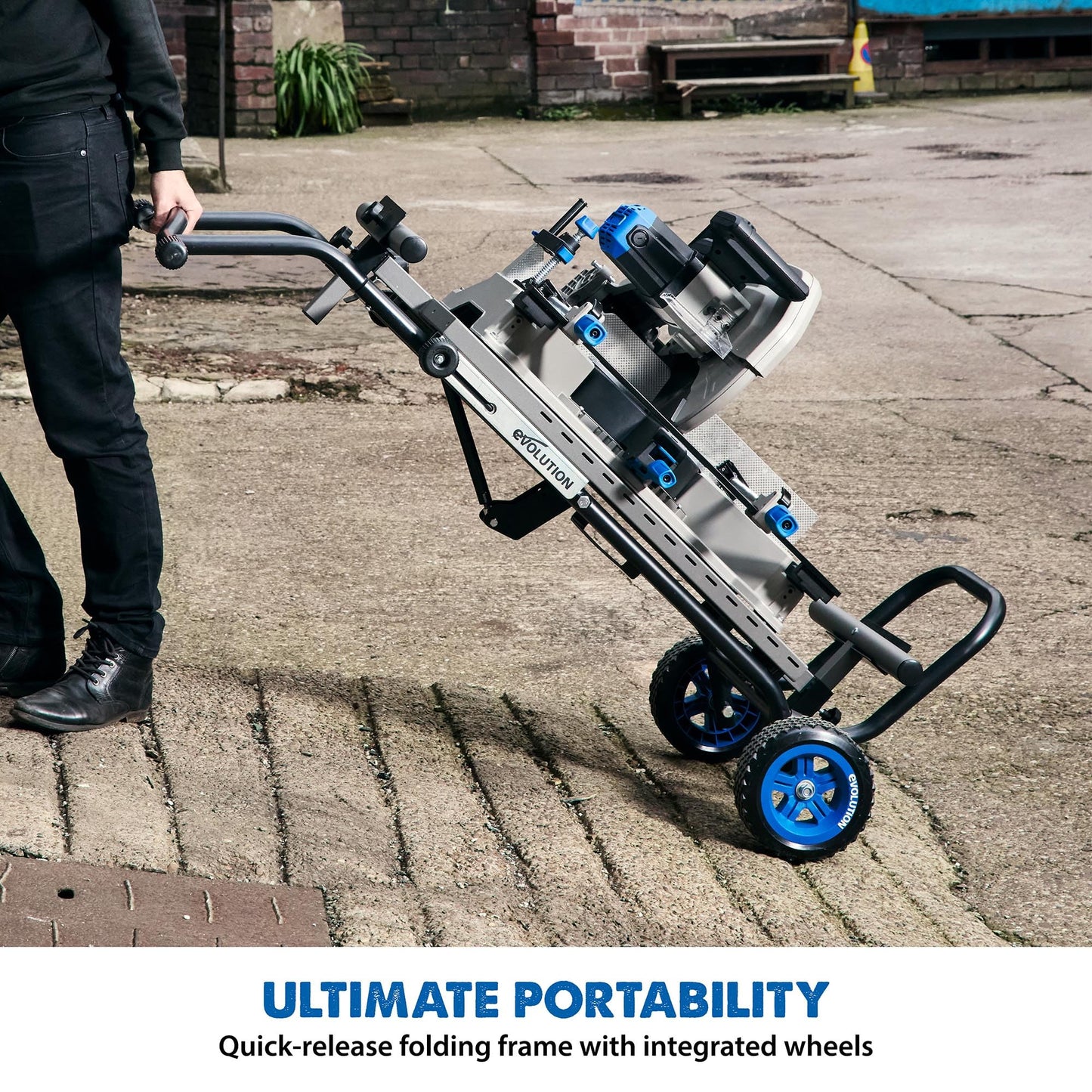 EVOLUTION MCSSTAND | Mitering Chop Saw Stand with Powerlift Assist | Heavy-Duty Steel Frame | All-Terrain Wheels | Compatible S14MCS, S355MCS, S355CPSL, S14CPS, S15CPS | Gas-Strut Lift