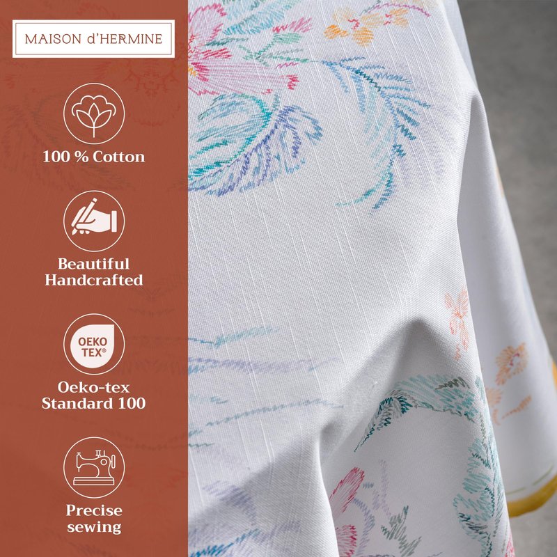 Maison d' Hermine Table Cloth Round Table 100% Cotton 63 Round Inches Tablecloth Reusable Decorative for Dining Kitchen Room Farmhouse Home Gifts for Mothers Day Spring Summer - Paradise Island
