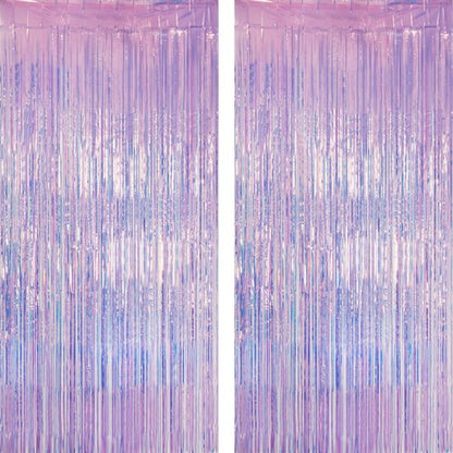 GREATRIL Iridescent Purple Tinsel Foil Fringe Curtain Streamers Backdrop for Birthday/Mermaid/Fairy/Wedding Party Decorations 3.2 x 6.5 ft, 2 Packs