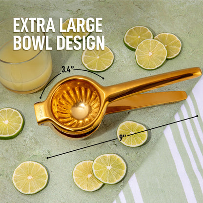 Zulay Lemon Squeezer Stainless Steel with Premium Heavy Duty Solid Metal Squeezer Bowl (Black Grip, Large)