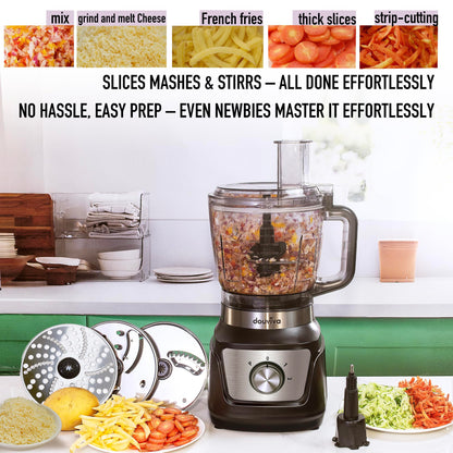 All In One Food Processor Blender Bombo 1000W,8 Cup Food Processor,24oz To-Go Lid Cup, for Smoothies/Shakes/Mixing/Shredding/Slicing/Chopping/Dough/Grinder, Black