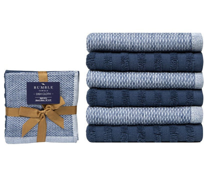 Premium Kitchen Towels (20”x 28”, 6 Pack) | Yarn Dyed Flat Woven Stripe Kitchen Towel Set| 238 GSM | Highly Absorbent with Hanging Loop | Blue