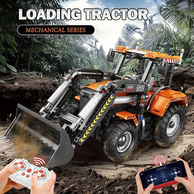 Reobrix Loading Tractor Building Blocks Sets for Adults Remote Control Bulldozer Building Model Kit Excavator Engineering Building Toys for Adult (22024)