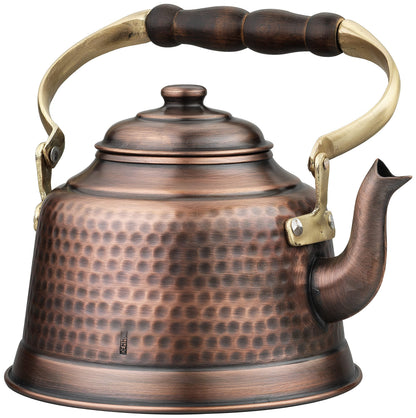 DEMMEX 100% Handcrafted Heavy Gauge 1mm Thick Hammered Antique Solid Copper Tea Kettle Pot Stovetop Teapot, 2.5lb, 2 Quarts