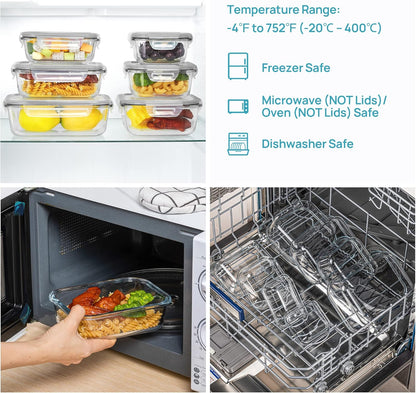 Vtopmart Glass Food Storage Containers - 8 Pack Airtight Meal Prep Containers | BPA Free, Microwave & Oven Safe