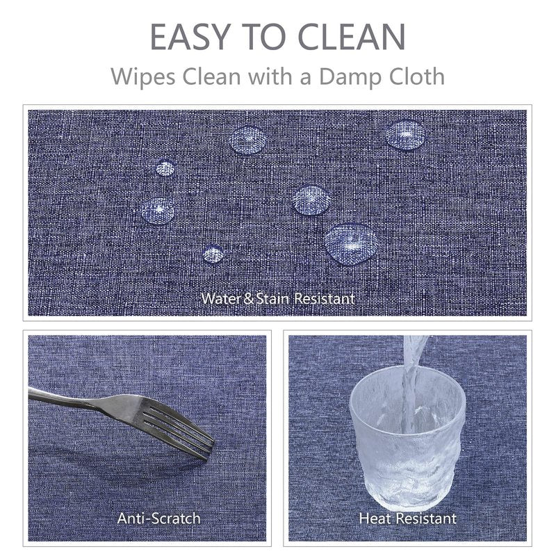 Veblandy Rectangle Tablecloth Linen Textured Waterproof & Stain Resistant Table Cloth Wrinkle Free Decorative Fabric Farmhouse Table Cover for Dining/Party/Buffet/Wedding, 60 x 144 Inch, Demin Blue