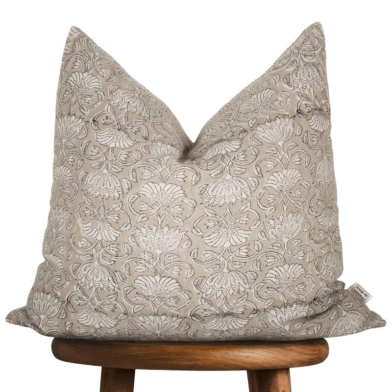 Handmade Block Print 100% Thick Cotton 20 x 20 inch Throw Pillow Cushion Cover with Zipper - Pillowcase for Bedroom, livingroom, Couch, Sofa, Outdoor, Chair, Bed, Home Décor-Margot (Muslin Beige 1)