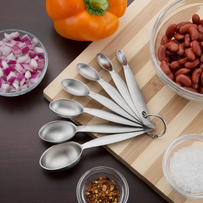 Spring Chef Stainless Steel Measuring Spoons Set of 7, Oval Metal Teaspoon & Tablespoon Measuring Spoons - Nesting Kitchen Gadgets For Baking & Cooking, Dual Measurements - Dry & Liquid Ingredients