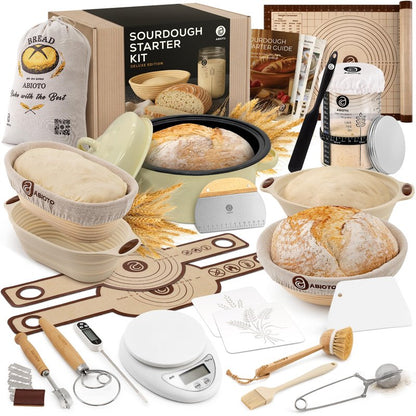 Sourdough Starter Kit with Dutch Oven and Scale - Complete Sourdough Kit with Proofing Baskets, 34oz Jar, Slings, and Other Premium Bread Making Tools - Perfect Baking Gifts for Women, Men, and Bakers