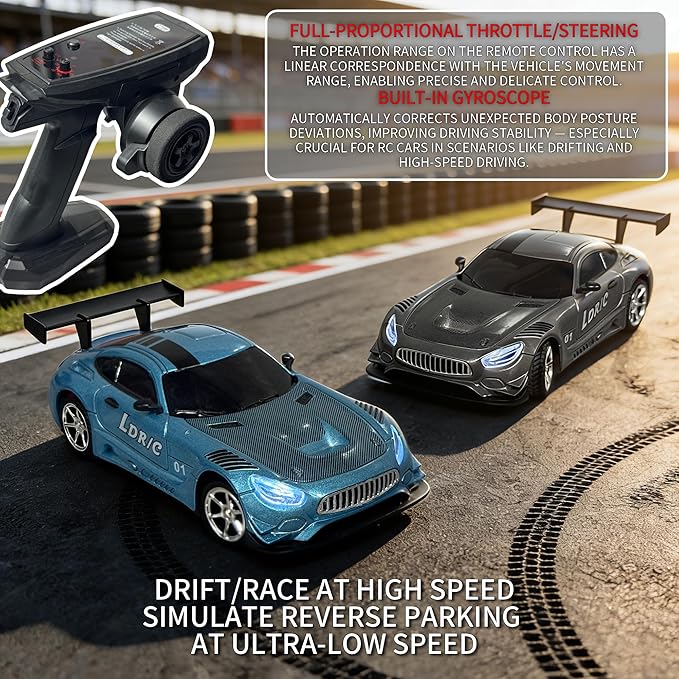 LDRC LD4301 1:43 Scale RC Drift Mini Car 2.4G Remote Control Car with Alloy Shell Built-in Gyroscope Mini Desktop Racing Vehicle for Indoor/Outdoor Play (Ice Blue)