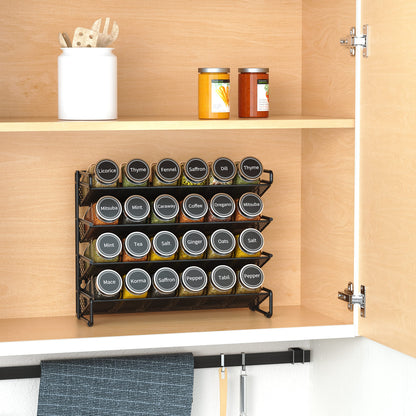 SpaceAid Spice Rack Organizer with 28 Spice Jars, 386 Spice Labels, Chalk Marker and Funnel Set for Cabinet, Countertop, Pantry, Cupboard or Door & Wall Mount - 28 Jars, 13.4" W × 10.8" H, Black