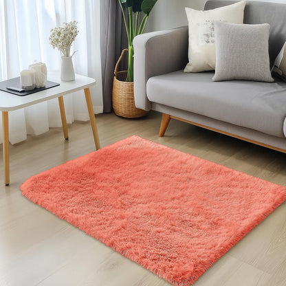 OLANLY Small Bedside Rug - Soft Fluffy Shaggy Indoor Carpet for Bedroom & Living Room | Coral Red