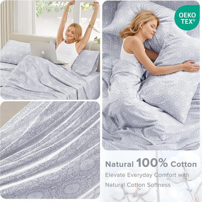 Comfort Spaces 100% Cotton Sheet Set - Breathable & Lightweight Bedding | Twin Adelia Gray, 3 Pieces