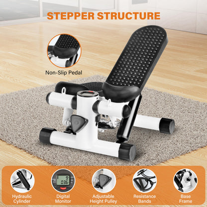 YSSOA Mini Stair Steppers, Steppers for Exercise at Home, Mini Stepper with Resistance Bands, Cardio Stepping Machine with LCD Monitor, Twist Workout Equipment for Full Body Exercise