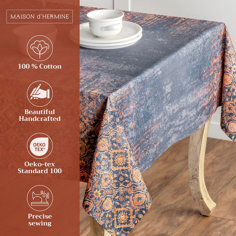 Maison d' Hermine Table Cloth Rectangle Table 100% Cotton 54 x 72 Inches Fall Tablecloth Reusable Everyday Use for Thanksgiving Christmas Decorations Dining Farmhouse Party (Imperfection)