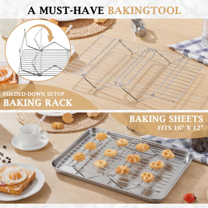 LIANYU Cooling Rack 15"x10", 5-Tier Stackable & Collapsible Stainless Steel Baking Wire Racks for Cooking, Baking, Roasting, Drying, Oven & Dishwasher Safe, Silver