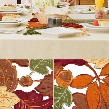 OWENIE Fall Table Runner - Thanksgiving, Farmhouse Embroidered Maple Leaves, 13 x 54 Inch, Orange