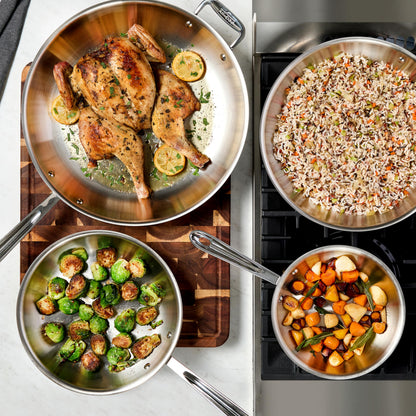 All-Clad D3 12" Stainless Steel Frying pan W/Lid, 3-Ply Stainless Steel Pan, Induction, Oven Broiler Safe 600F Skillet, Professional Cookware, Silver