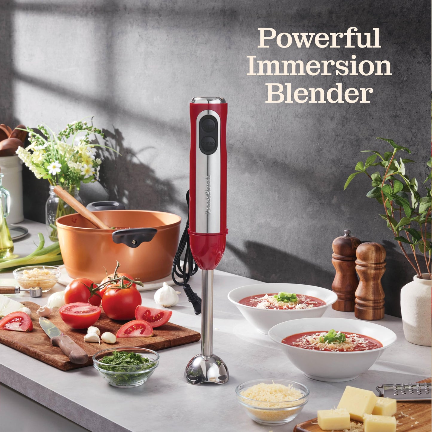 Powerful Immersion Blender, Electric Hand Blender 500 Watt with Turbo Mode, Detachable Base. Handheld Kitchen Gadget Blender Stick for Soup, Smoothie, Puree, Baby Food, 304 Stainless Steel Blades