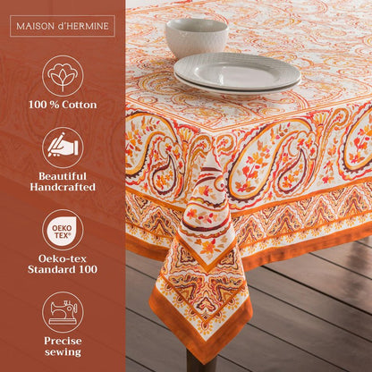 Maison d' Hermine Table Cloth Square Table 100% Cotton 54 x 54 Inches Fall Tablecloth Reusable Everyday Use for Thanksgiving Christmas Decorations Dining Farmhouse Party (Palatial Paisley)