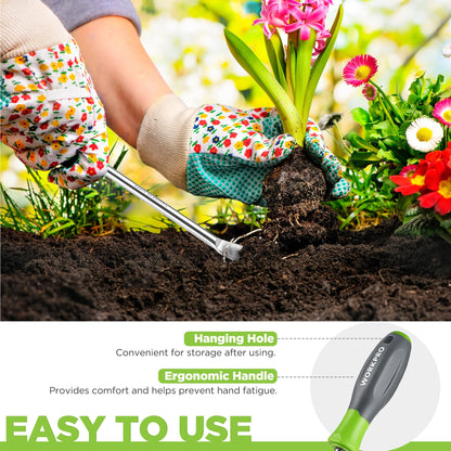 WORKPRO 11.5" Dandelion Weeder Puller Tool with Soft Handle, Polished Stainless Steel Garden Weed Remover Tool, Two-Pronged Fork Weeder Tool for Lawn Farmland Transplant Gardening Plant Tool