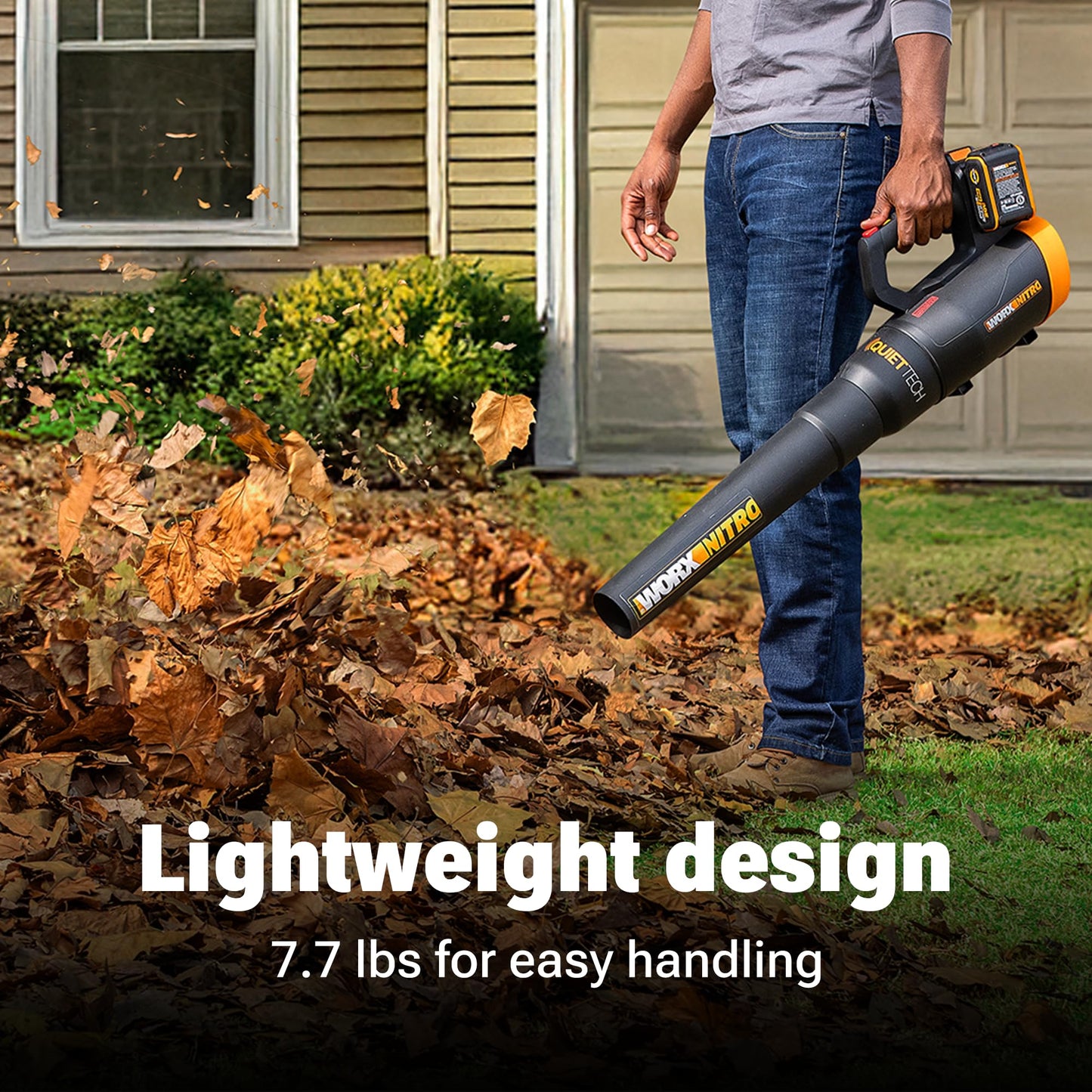 WORX Nitro Cordless Leaf Blower, Quiet Electric Blower for Lawn Care with 530 CFM & 180 MPH, 2 × 4.0 Ah Batteries & Charger Included, WG581.1