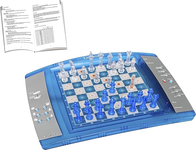 Lexibook ChessLight® Electronic Chess Game with Touch-Sensitive Keyboard and Light and Sound Effects 32 Pieces 64 Levels of Difficulty Battery or Plug Blue/Grey LCG3000