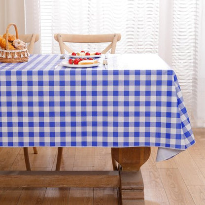 Heavy Duty Vinyl Tablecloth with Flannel Backing Waterproof Oil-Proof Plastic Table Cloth Stain-Resistant Wipeable Rectangle or Square Table Cover for Indoor and Outdoor (Blue Checkered, 54x54 Inch)