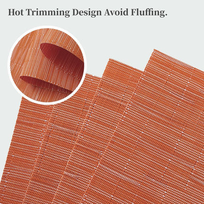 Leetaltree Orange Placemats Set of 6 - Heat Resistant Non-Slip Place mats for Dining Table, Washable Durable PVC Vinyl Woven Table Mats（Orange, 6）