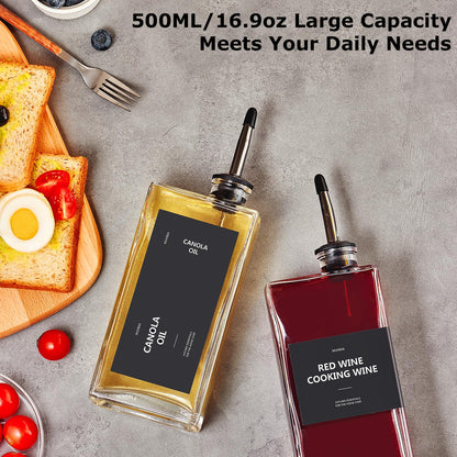 MUVEKA Olive Oil Dispenser Bottle for Kitchen, 16.9 oz/ 500 ml Cooking Oil Container, Glass Oil Dispenser Set, Glass Cruet for Oil with Pourer Spouts, Coffee Syrup Dispenser